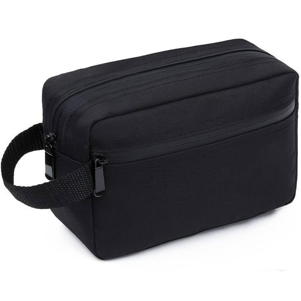 Small Water-Resistant Black Toiletry Bag for Men Durable Shaving Bag with Side Handle Gym Wash Bag for Short Trips Compact Shower Bag with Smooth Zipper Travel-Size Men's Wash Bag